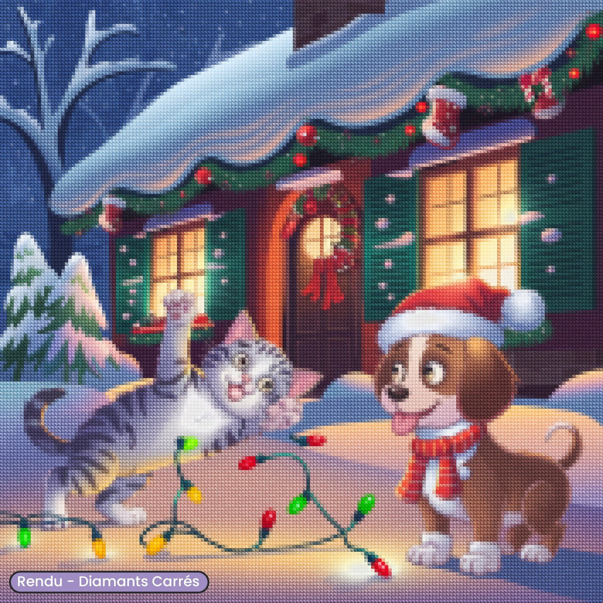 Broderie Diamant - Chien et Chat Noël - Diamond Faction