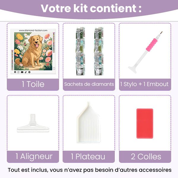 Broderie Diamant - Chien Golden Retriever - Diamond Faction