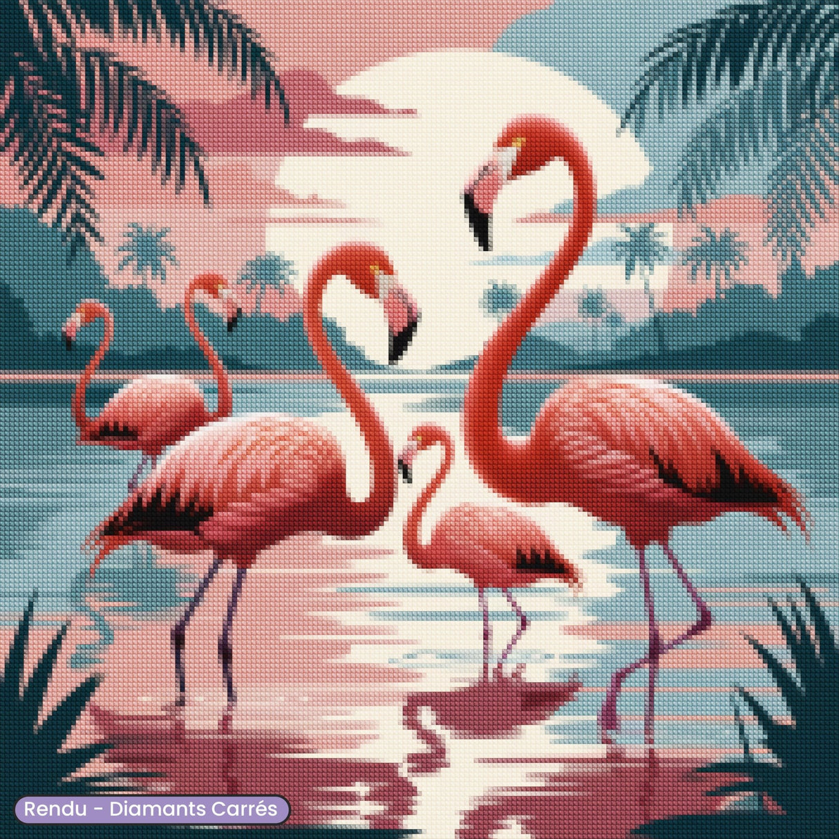 Broderie Diamant - Sunset Flamants Roses - Diamond Faction