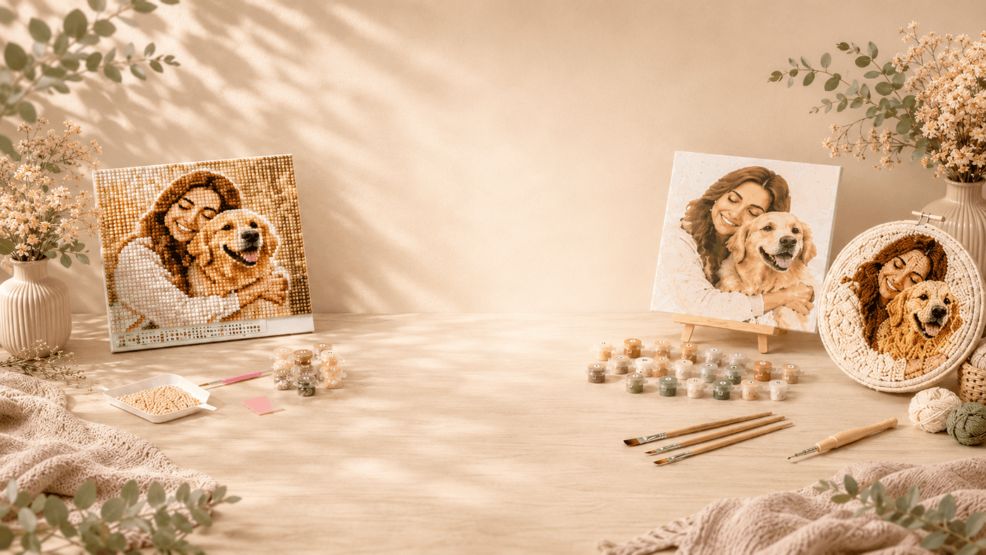 Kit Cadeaux perso au choix : Diamond Painting, peinture par numéros ou punch needle