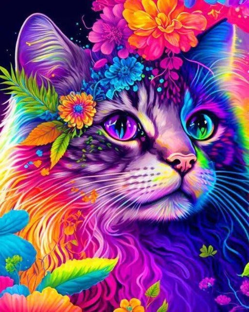 Broderie Diamant - Chat Coloré Abstrait - Diamond Faction