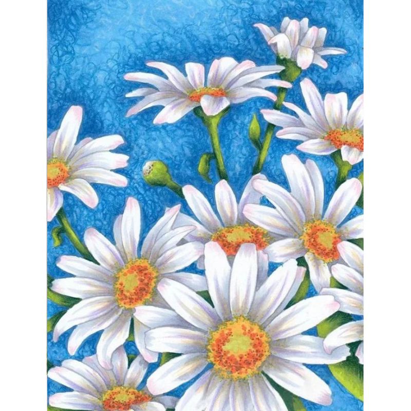 Broderie Diamant - Fleurs Pâquerettes Fond Bleu - Diamond Faction