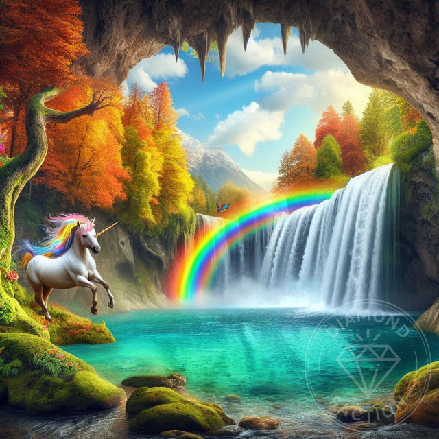 Broderie Diamant - Licorne Féérique sur Cascade - Diamond Faction