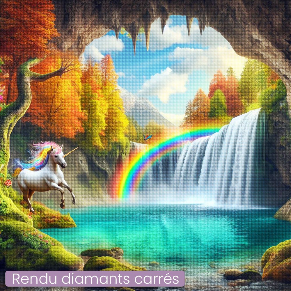 Broderie Diamant - Licorne Féérique sur Cascade - Diamond Faction