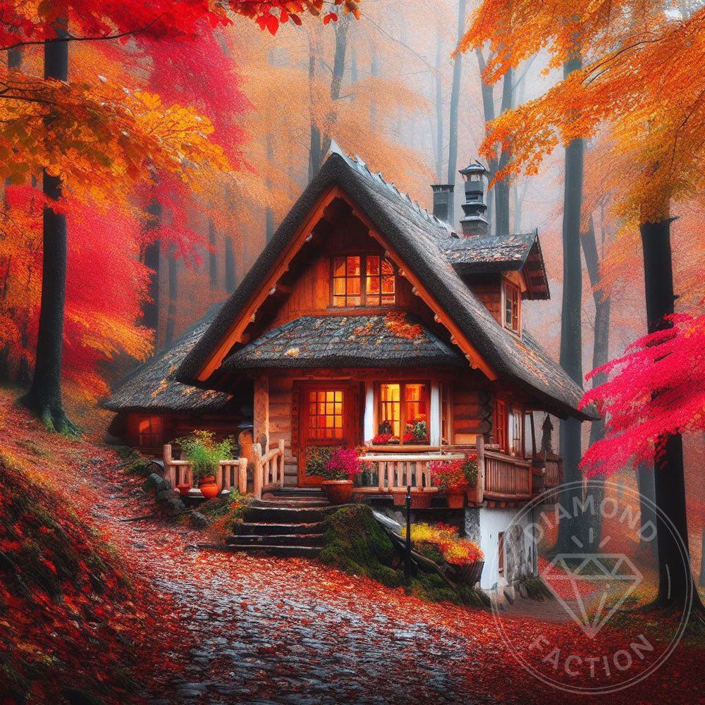 Broderie Diamant - Maison en Bois Forêt Orange - Diamond Faction