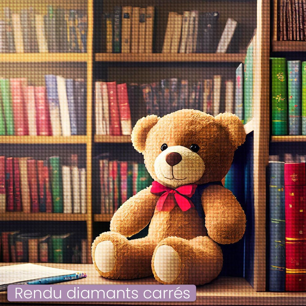 Broderie Diamant - Petit Nounours à la Bibliothèque - Diamond Faction