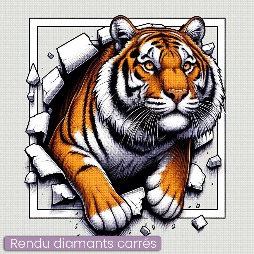 Broderie Diamant - Tigre sortant du Cadre - Diamond Faction