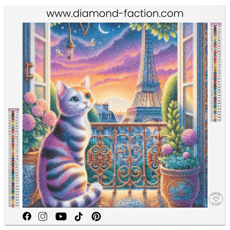 Broderie diamant – Chat rêveur devant la Tour Eiffel - Diamond Faction