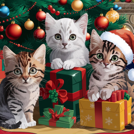 Broderie Diamant - Chats Cadeaux de Noël - Diamond Faction