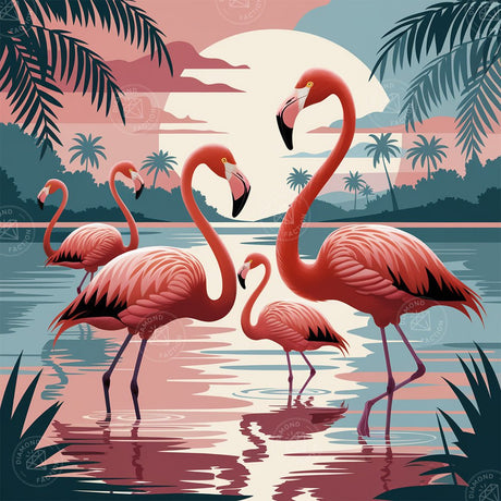 Broderie Diamant - Sunset Flamants Roses - Diamond Faction