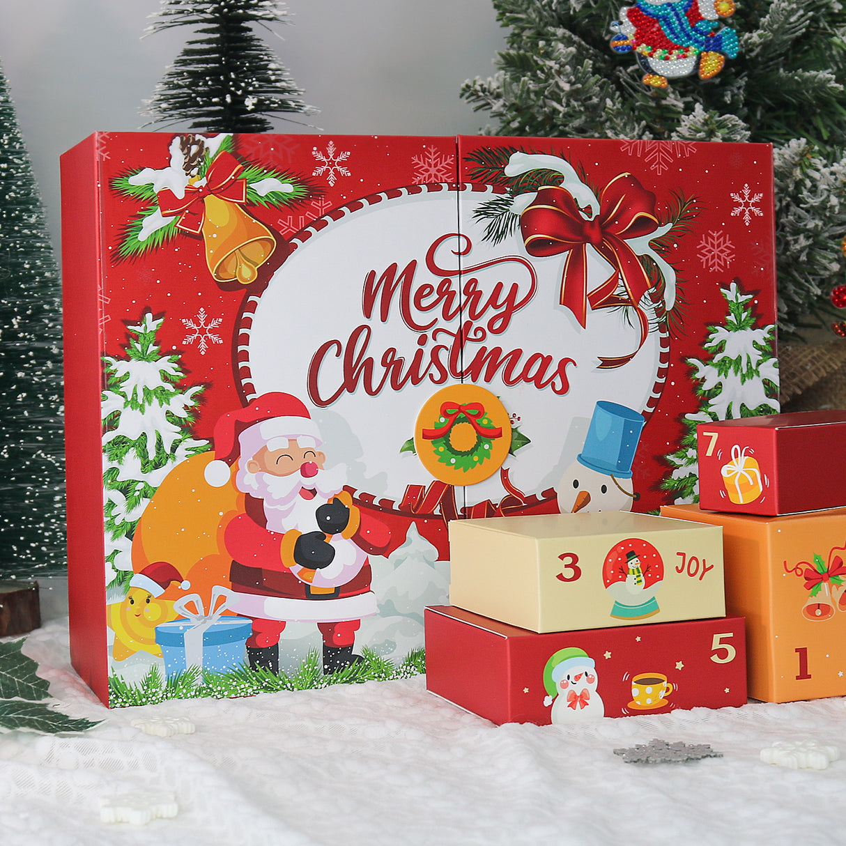Calendrier de l'Avent Diamond Painting 2026 - coffret rouge 12 surprises avec boîtes sorties