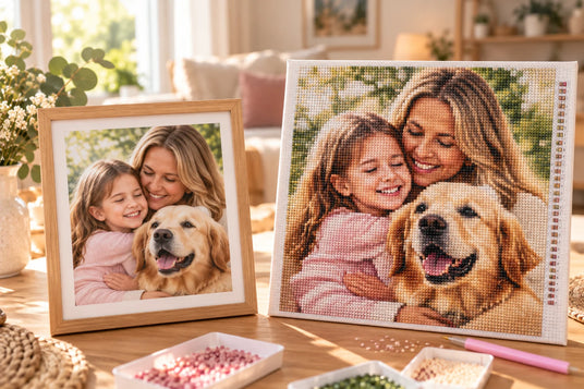 Une photo de famille transformée en tableau Diamond Painting personnalisé