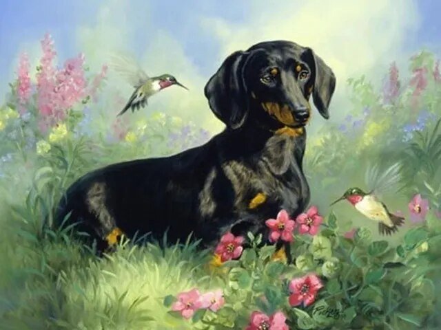 Kit Diamond Painting Teckel 30x40 Cm - Peinture Strass Ronds, Toile HD, Pour Débutants, Déco Maison
