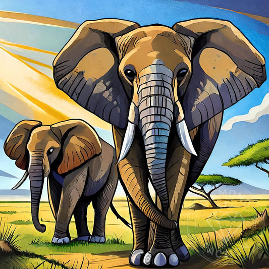 Broderie Diamant - Deux éléphants Savane - Diamond Faction