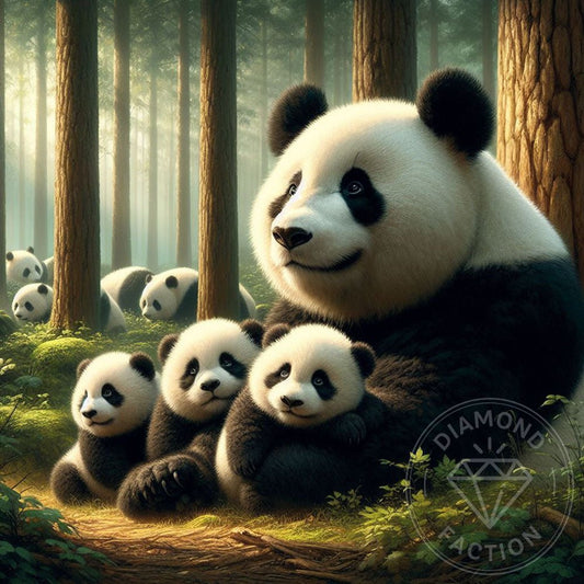 Broderie Diamant - Famille de pandas en forêt - Diamond Faction