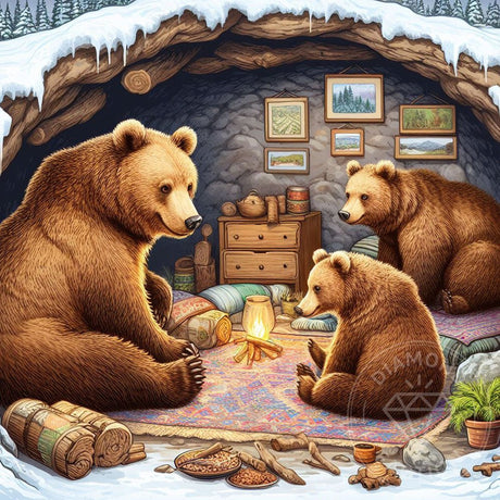 Broderie Diamant - Famille Ours en Hibernation - Diamond Faction