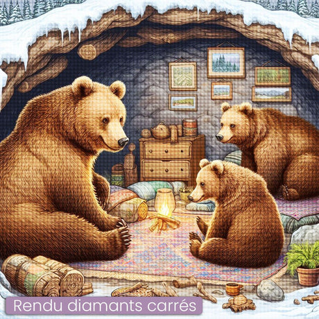 Broderie Diamant - Famille Ours en Hibernation - Diamond Faction