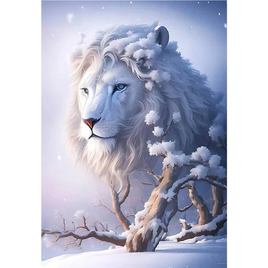 Broderie Diamant - Lion Blanc dans la Neige - Diamond Faction