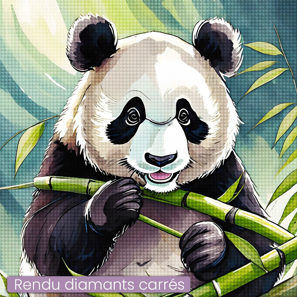 Broderie Diamant - Panda qui mange du bambou - Diamond Faction