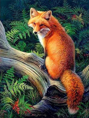 Broderie Diamant - Renard sur un Tronc d'arbre - Diamond Faction