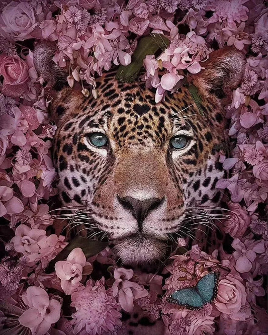 Broderie Diamant - Tigre dans les Fleurs Roses - Diamond Faction